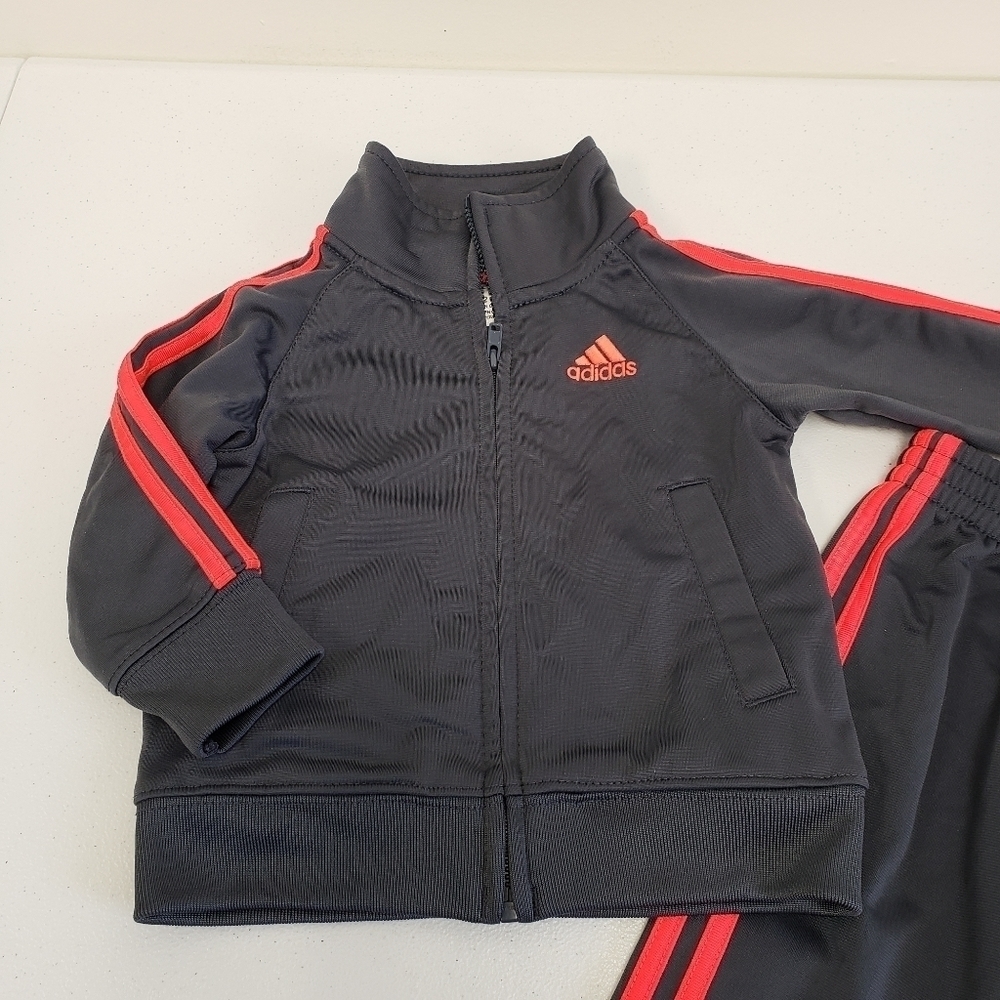 Adidas 2 Piece Tracksuit Gray Orange Baby Size 12M - Picture 2 of 7